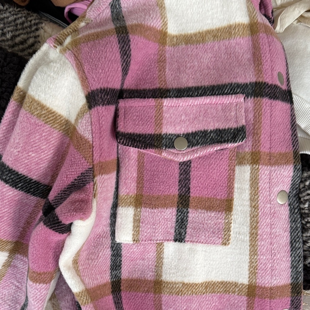 Staccato Pink and White Plaid Button-Up Flannel Shirt size S - Picture 7 of 9